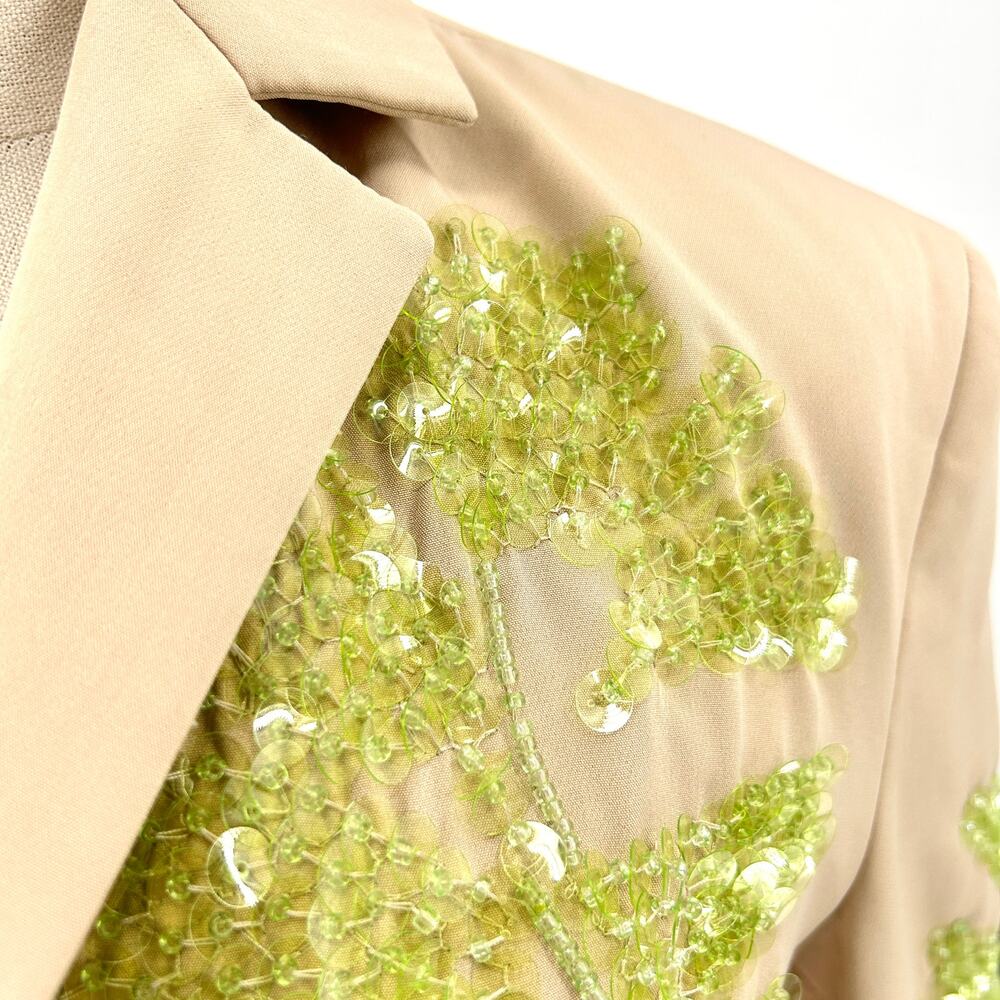 Dhruv Kapoor Beige Neon Green Sequin Tailored Blazer - Picture 3 of 9